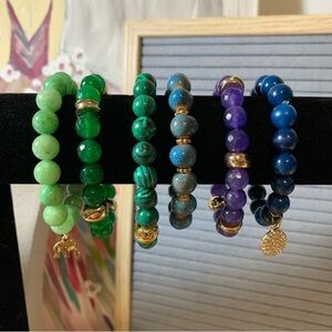 Crystal Bead Bracelet Set In Greens, Blues, & Purple